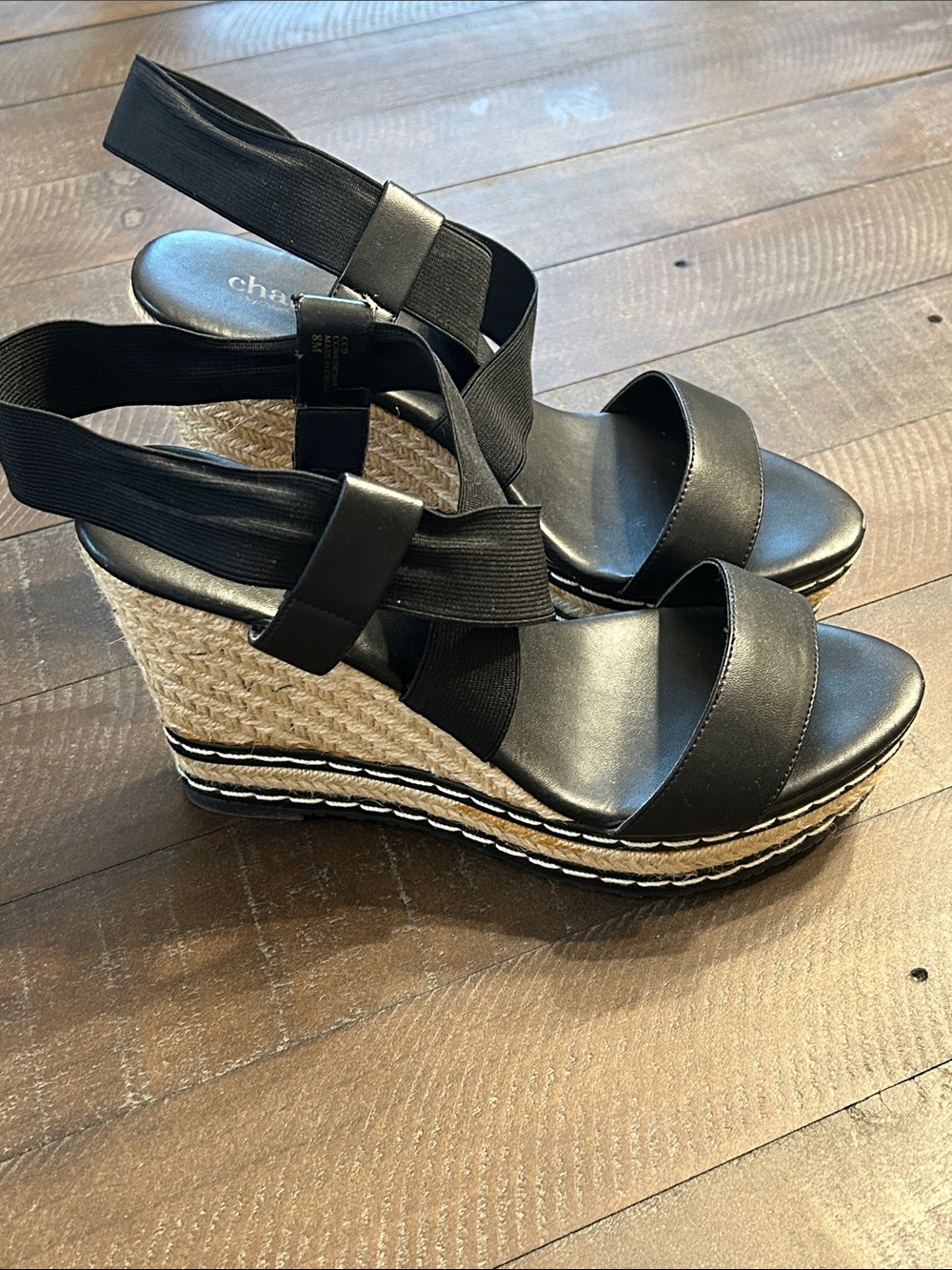 Charles By Charles David Black Espadrille Wedge Sandals with Elastic Sling